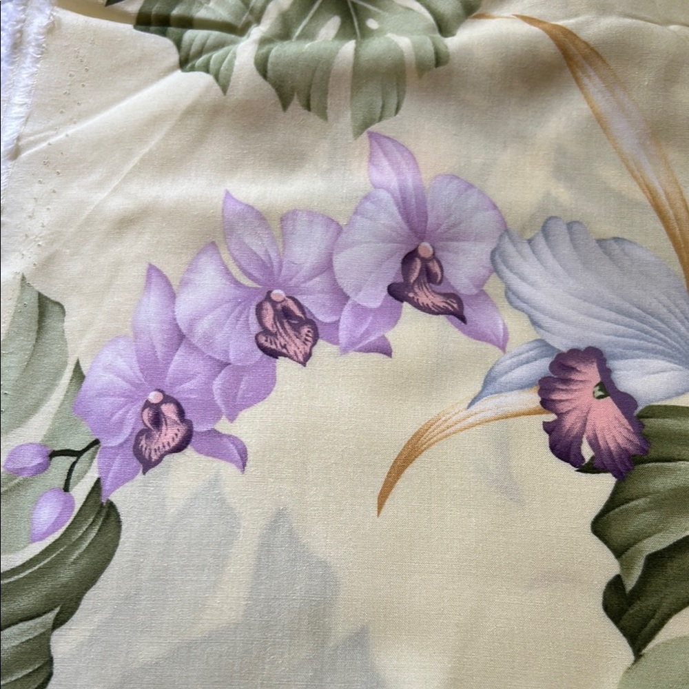 Hawaiian Floral Fabric for clothing in pink, lavender, green and pale yellow